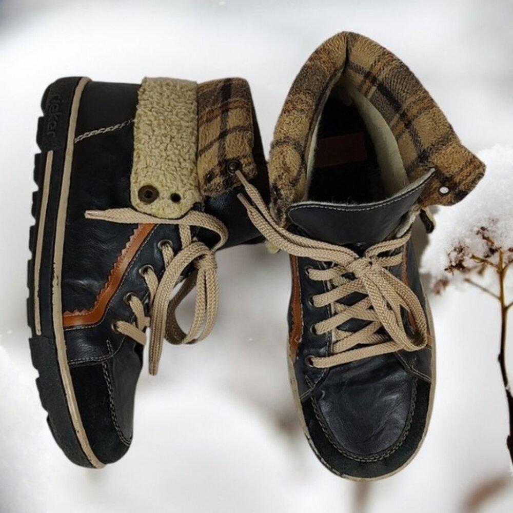Rieker Fleece Lined Foldover Leather Combat Boots Euro 38